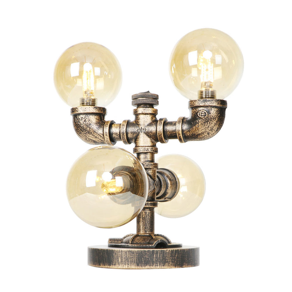 4/5-Light Desk Lamp Industrial Style Round Shade Clear/Amber Glass Task Light in Antique Silver/Bronze with Base Clearhalo 'Lamps' 'Table Lamps' Lighting' 370404