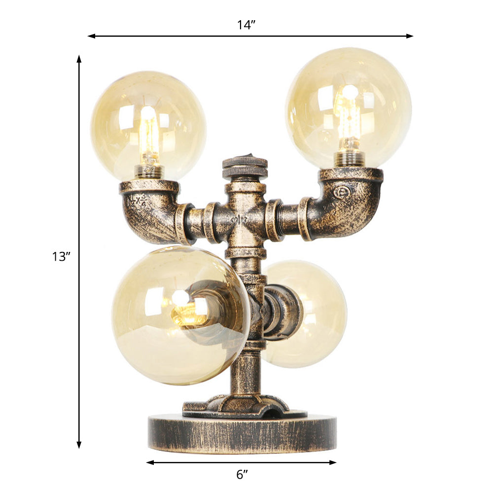 4/5-Light Desk Lamp Industrial Style Round Shade Clear/Amber Glass Task Light in Antique Silver/Bronze with Base Clearhalo 'Lamps' 'Table Lamps' Lighting' 370405