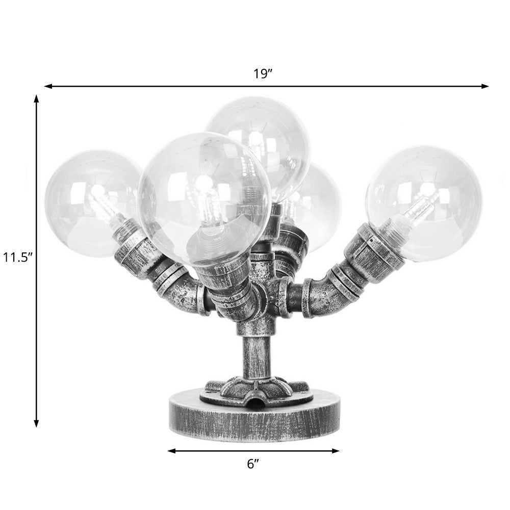 4/5-Light Desk Lamp Industrial Style Round Shade Clear/Amber Glass Task Light in Antique Silver/Bronze with Base Clearhalo 'Lamps' 'Table Lamps' Lighting' 370409