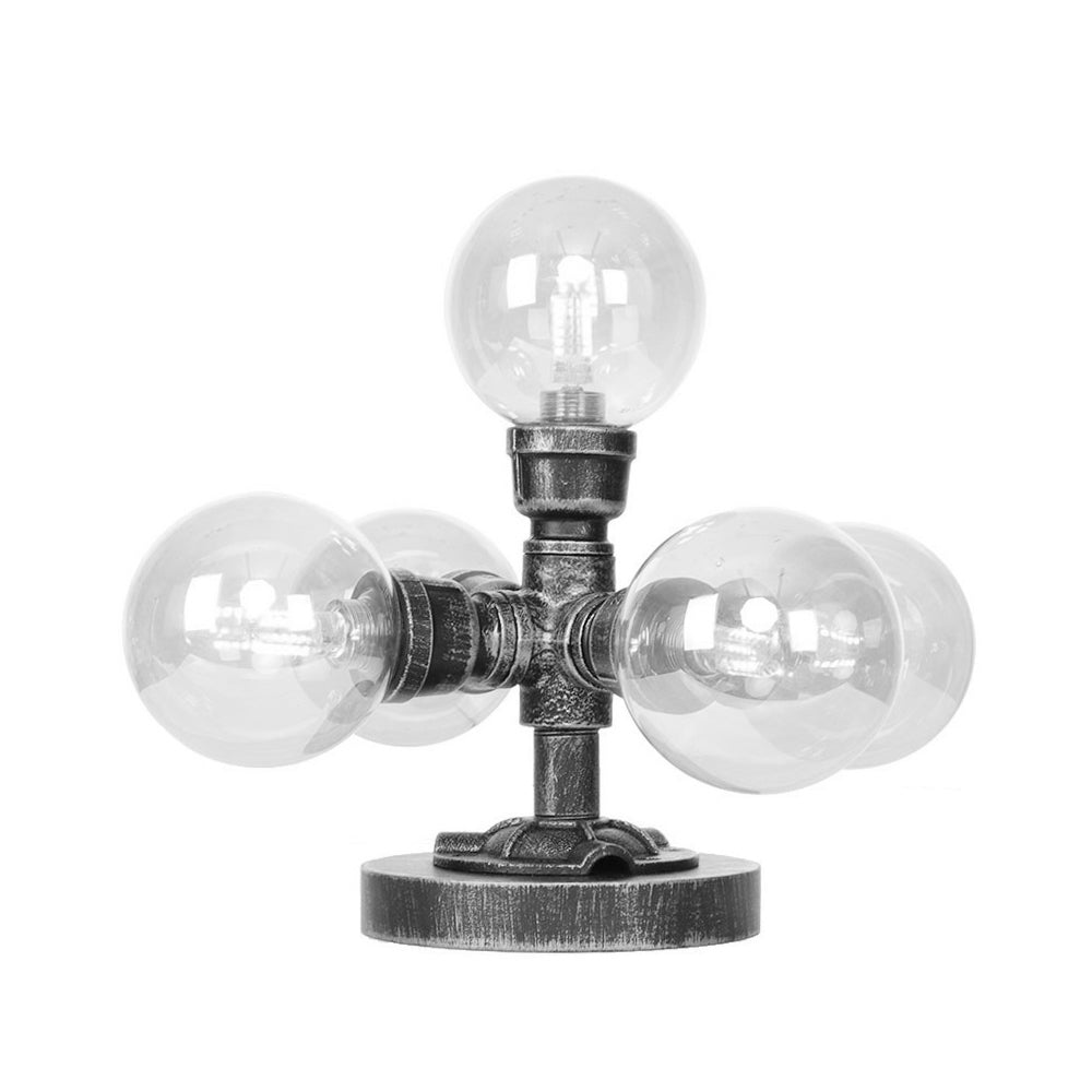 4/5-Light Desk Lamp Industrial Style Round Shade Clear/Amber Glass Task Light in Antique Silver/Bronze with Base Clearhalo 'Lamps' 'Table Lamps' Lighting' 370412