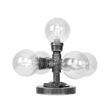 4/5-Light Desk Lamp Industrial Style Round Shade Clear/Amber Glass Task Light in Antique Silver/Bronze with Base Clearhalo 'Lamps' 'Table Lamps' Lighting' 370412