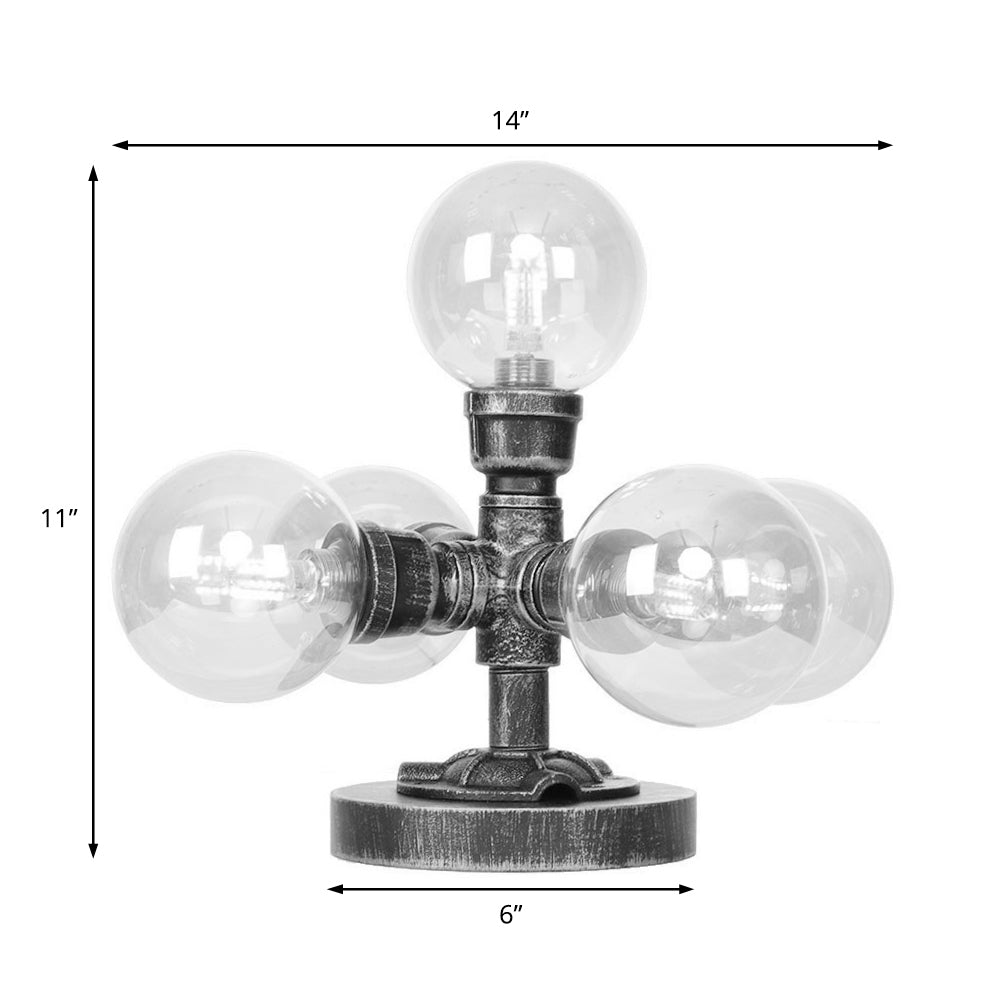 4/5-Light Desk Lamp Industrial Style Round Shade Clear/Amber Glass Task Light in Antique Silver/Bronze with Base Clearhalo 'Lamps' 'Table Lamps' Lighting' 370413