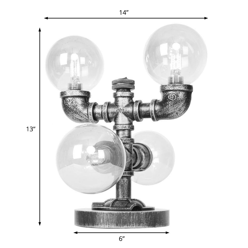 4/5-Light Desk Lamp Industrial Style Round Shade Clear/Amber Glass Task Light in Antique Silver/Bronze with Base Clearhalo 'Lamps' 'Table Lamps' Lighting' 370417