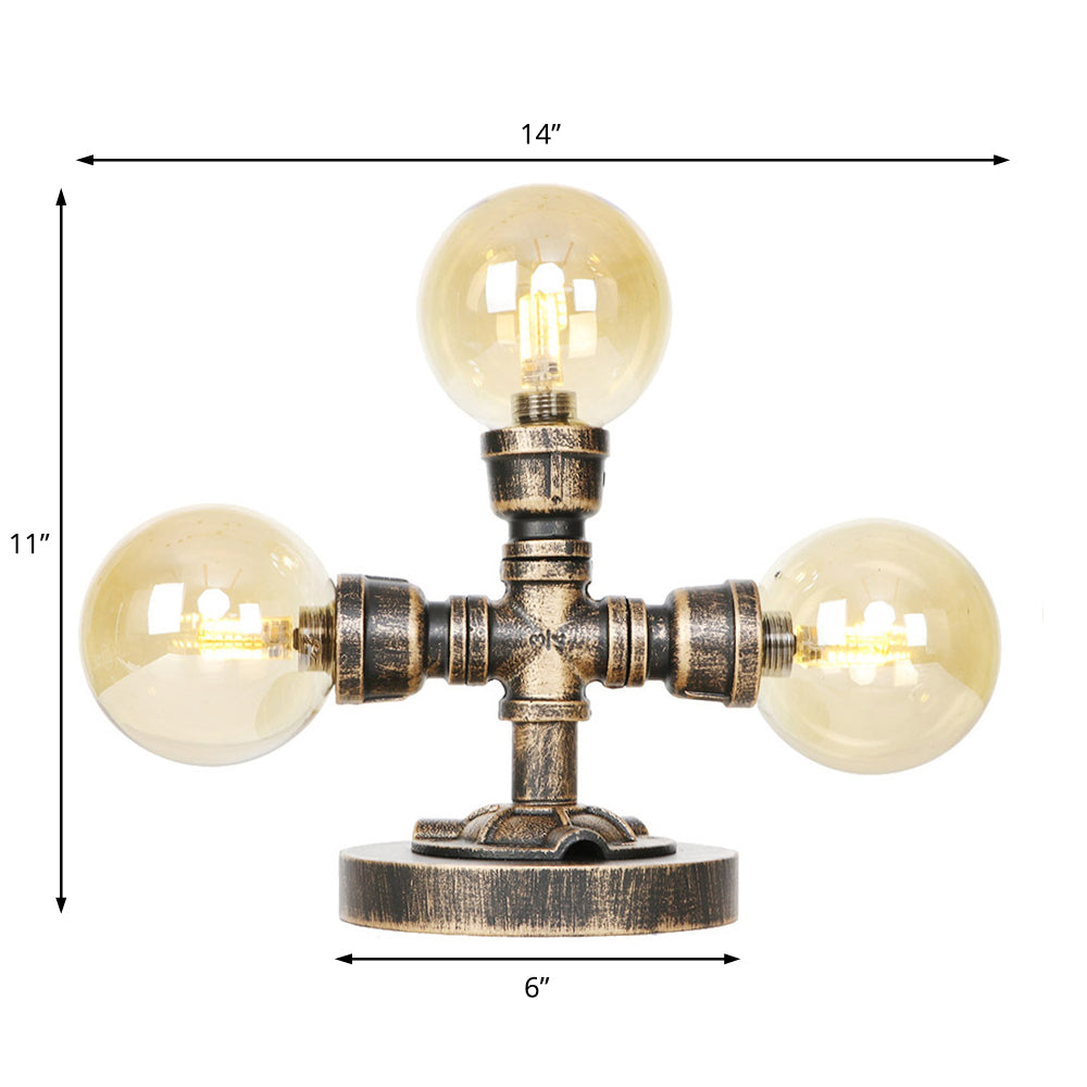 Industrial Round Shade Desk Lamp 2/3-Bulb Clear/Amber Glass Task Lighting in Antique Silver/Bronze with Base Clearhalo 'Lamps' 'Table Lamps' Lighting' 370421