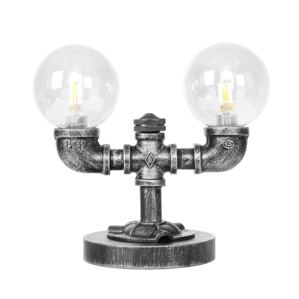 Industrial Round Shade Desk Lamp 2/3-Bulb Clear/Amber Glass Task Lighting in Antique Silver/Bronze with Base Clearhalo 'Lamps' 'Table Lamps' Lighting' 370424