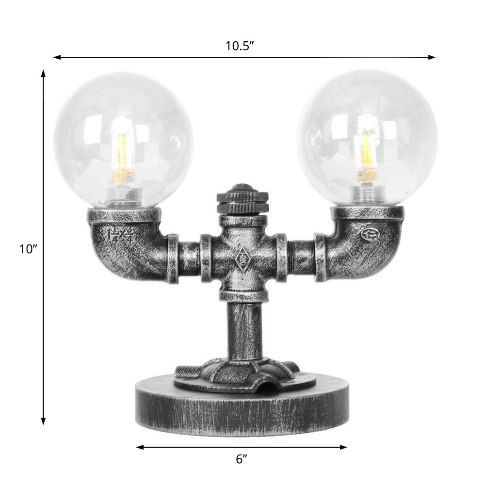 Industrial Round Shade Desk Lamp 2/3-Bulb Clear/Amber Glass Task Lighting in Antique Silver/Bronze with Base Clearhalo 'Lamps' 'Table Lamps' Lighting' 370425