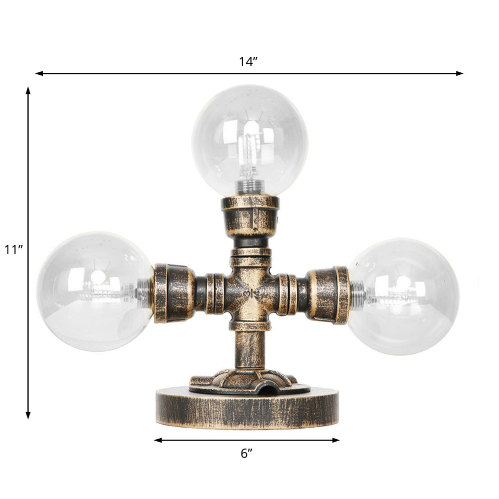 Industrial Round Shade Desk Lamp 2/3-Bulb Clear/Amber Glass Task Lighting in Antique Silver/Bronze with Base Clearhalo 'Lamps' 'Table Lamps' Lighting' 370429