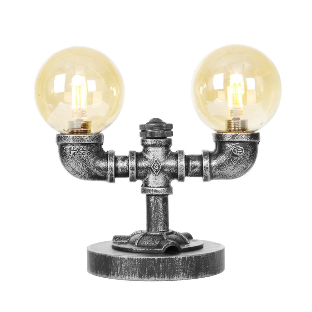 Industrial Round Shade Desk Lamp 2/3-Bulb Clear/Amber Glass Task Lighting in Antique Silver/Bronze with Base Clearhalo 'Lamps' 'Table Lamps' Lighting' 370432