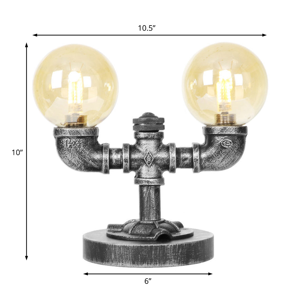 Industrial Round Shade Desk Lamp 2/3-Bulb Clear/Amber Glass Task Lighting in Antique Silver/Bronze with Base Clearhalo 'Lamps' 'Table Lamps' Lighting' 370433