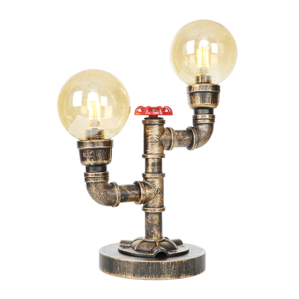 Antique Silver/Bronze Globe Shade Task Lighting Industrial Clear/Amber Glass 2-Light Living Room Sconce Lamp Clearhalo 'Lamps' 'Table Lamps' Lighting' 370440