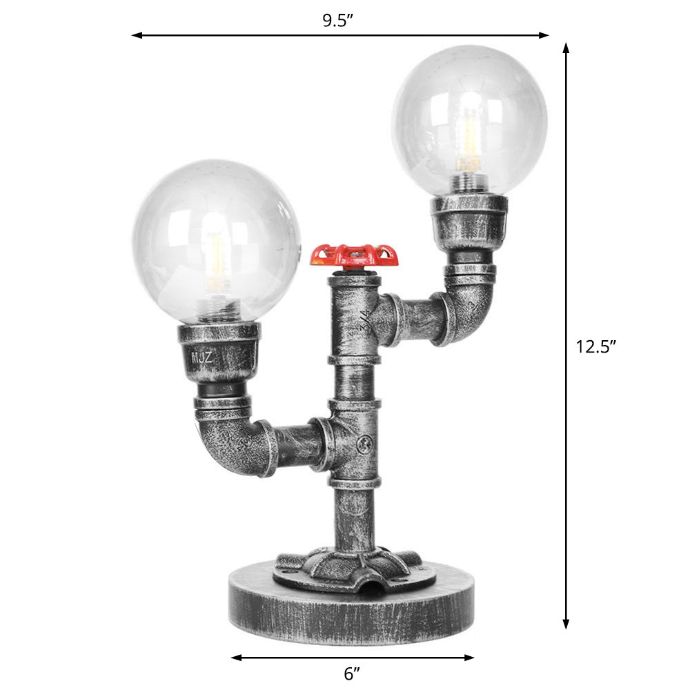 Antique Silver/Bronze Globe Shade Task Lighting Industrial Clear/Amber Glass 2-Light Living Room Sconce Lamp Clearhalo 'Lamps' 'Table Lamps' Lighting' 370449