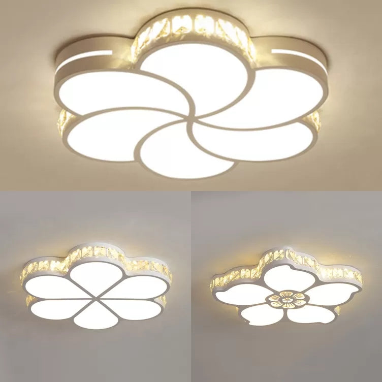 Acrylic Petal Ceiling Lamp with Clear Crystal Deco Kids LED Flush Ceiling Light in White for Bedroom Clearhalo 'Ceiling Lights' 'Close To Ceiling Lights' 'Close to ceiling' 'Flush mount' Lighting' 37045