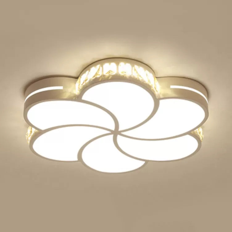 Acrylic Petal Ceiling Lamp with Clear Crystal Deco Kids LED Flush Ceiling Light in White for Bedroom White C Clearhalo 'Ceiling Lights' 'Close To Ceiling Lights' 'Close to ceiling' 'Flush mount' Lighting' 37046