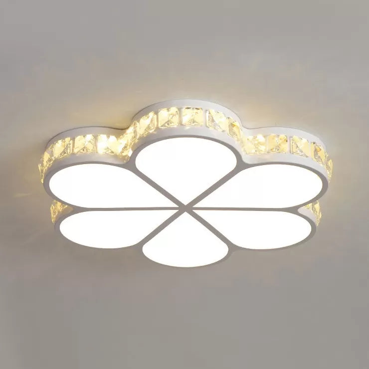 Acrylic Petal Ceiling Lamp with Clear Crystal Deco Kids LED Flush Ceiling Light in White for Bedroom White B Clearhalo 'Ceiling Lights' 'Close To Ceiling Lights' 'Close to ceiling' 'Flush mount' Lighting' 37047