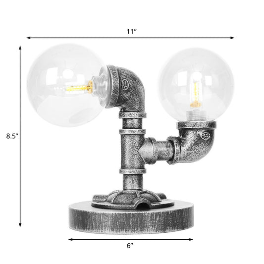 Clear/Amber Glass Round Shade Task Lighting Vintage Style 2 Lights Coffee Shop Desk Lamp in Antique Silver/Bronze Clearhalo 'Lamps' 'Table Lamps' Lighting' 370477