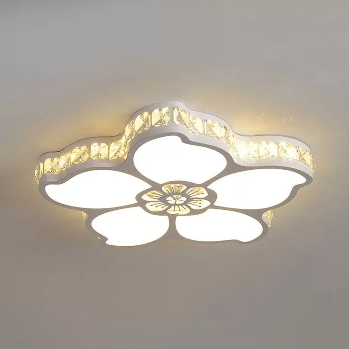 Acrylic Petal Ceiling Lamp with Clear Crystal Deco Kids LED Flush Ceiling Light in White for Bedroom Clearhalo 'Ceiling Lights' 'Close To Ceiling Lights' 'Close to ceiling' 'Flush mount' Lighting' 37048