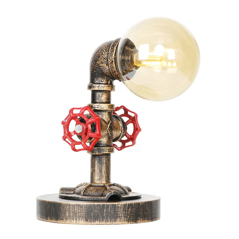 Antique Silver/Bronze Single Light Reading Lamp Industrial Clear/Amber Glass Globe Shade Task Lighting Clearhalo 'Lamps' 'Table Lamps' Lighting' 370484