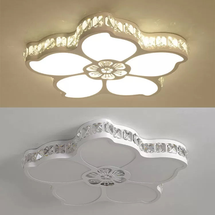 Acrylic Petal Ceiling Lamp with Clear Crystal Deco Kids LED Flush Ceiling Light in White for Bedroom Clearhalo 'Ceiling Lights' 'Close To Ceiling Lights' 'Close to ceiling' 'Flush mount' Lighting' 37049