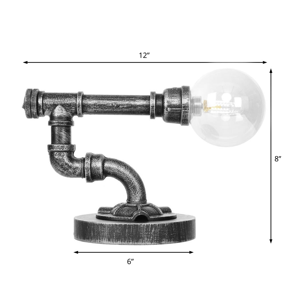 Antique Silver/Bronze Single Light Reading Lamp Industrial Clear/Amber Glass Globe Shade Task Lighting Clearhalo 'Lamps' 'Table Lamps' Lighting' 370505