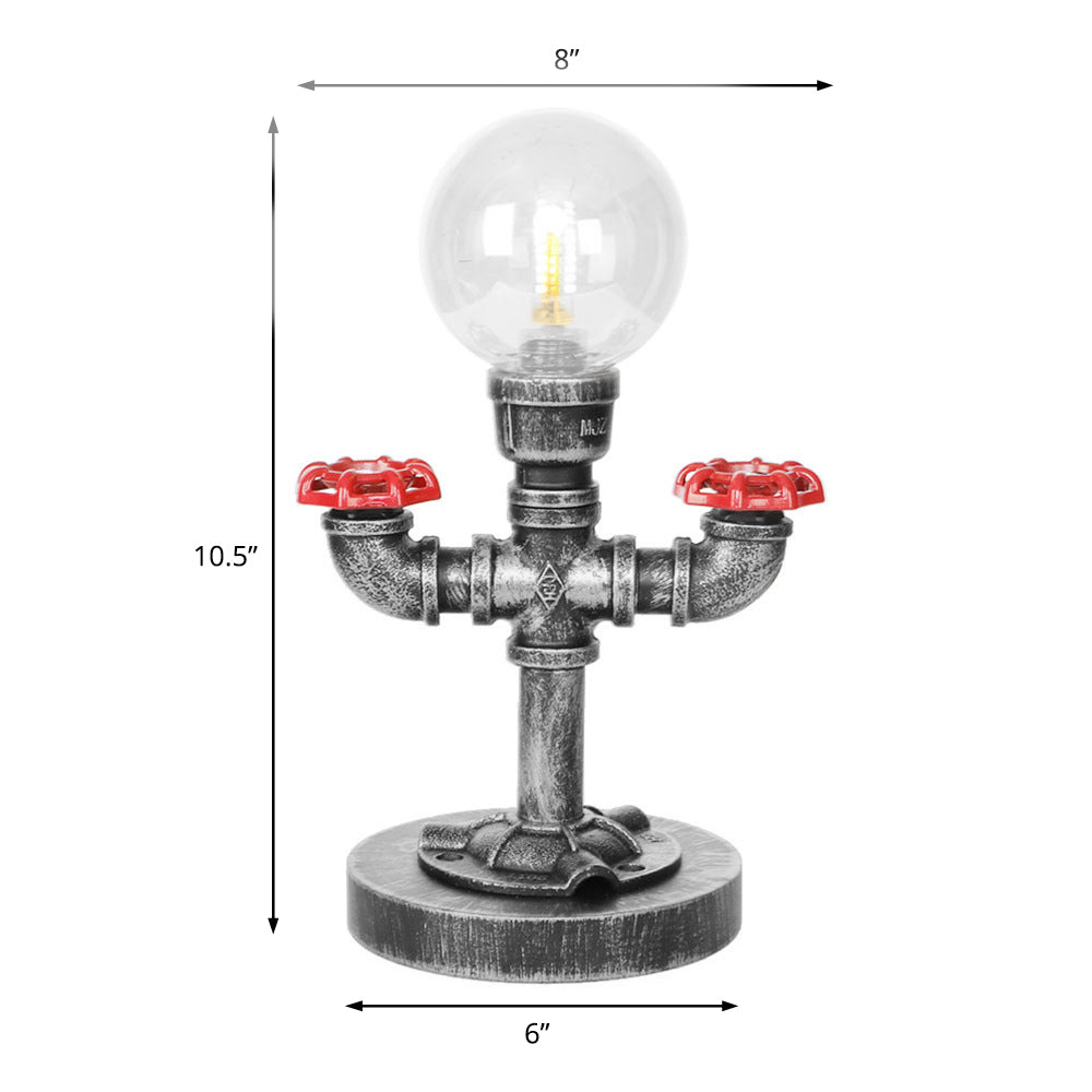 Antique Silver/Bronze Single Light Reading Lamp Industrial Clear/Amber Glass Globe Shade Task Lighting Clearhalo 'Lamps' 'Table Lamps' Lighting' 370509