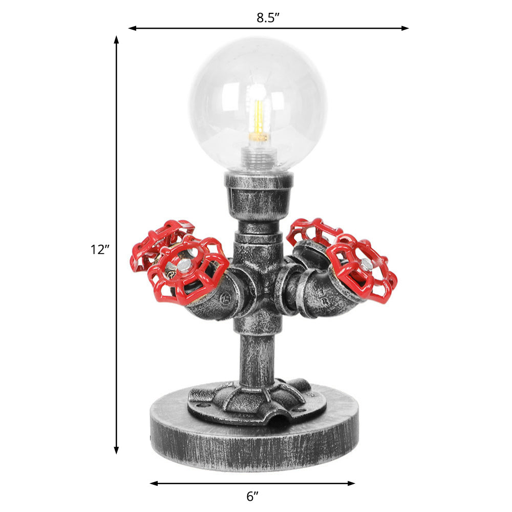 Antique Silver/Bronze Single Light Reading Lamp Industrial Clear/Amber Glass Globe Shade Task Lighting Clearhalo 'Lamps' 'Table Lamps' Lighting' 370513