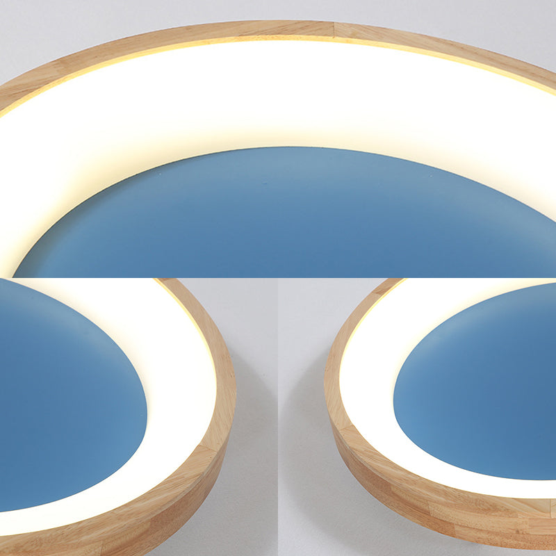 Wood Circular Thin Flushmount Lighting Nordic Style Green/Blue LED Ceiling Mounted Light, 12"/16"/19.5" Width Clearhalo 'Ceiling Lights' 'Close To Ceiling Lights' 'Close to ceiling' 'Flush mount' Lighting' 370553