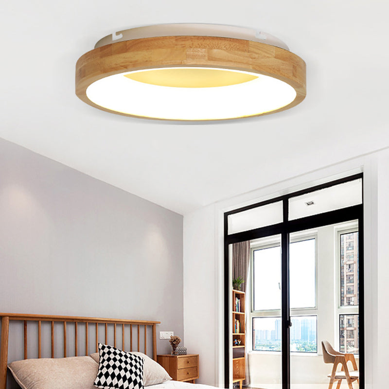 Wood Circular Thin Flushmount Lighting Nordic Style Green/Blue LED Ceiling Mounted Light, 12"/16"/19.5" Width Green 12" Clearhalo 'Ceiling Lights' 'Close To Ceiling Lights' 'Close to ceiling' 'Flush mount' Lighting' 370560