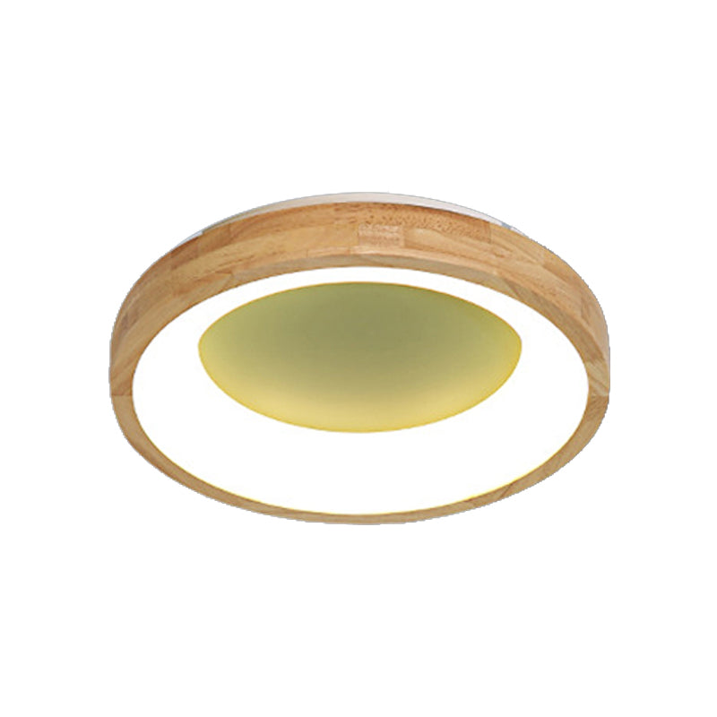 Wood Circular Thin Flushmount Lighting Nordic Style Green/Blue LED Ceiling Mounted Light, 12"/16"/19.5" Width Clearhalo 'Ceiling Lights' 'Close To Ceiling Lights' 'Close to ceiling' 'Flush mount' Lighting' 370562