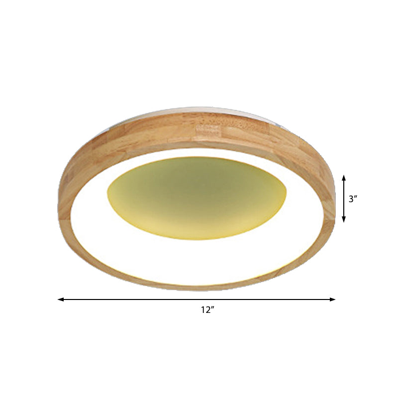 Wood Circular Thin Flushmount Lighting Nordic Style Green/Blue LED Ceiling Mounted Light, 12"/16"/19.5" Width Clearhalo 'Ceiling Lights' 'Close To Ceiling Lights' 'Close to ceiling' 'Flush mount' Lighting' 370563