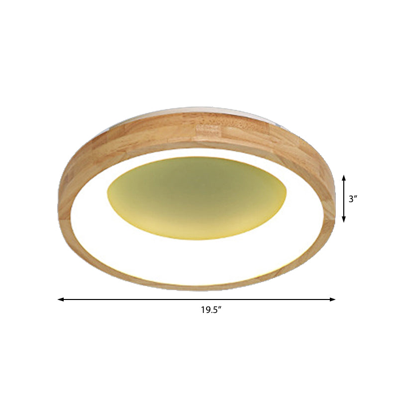 Wood Circular Thin Flushmount Lighting Nordic Style Green/Blue LED Ceiling Mounted Light, 12"/16"/19.5" Width Clearhalo 'Ceiling Lights' 'Close To Ceiling Lights' 'Close to ceiling' 'Flush mount' Lighting' 370569