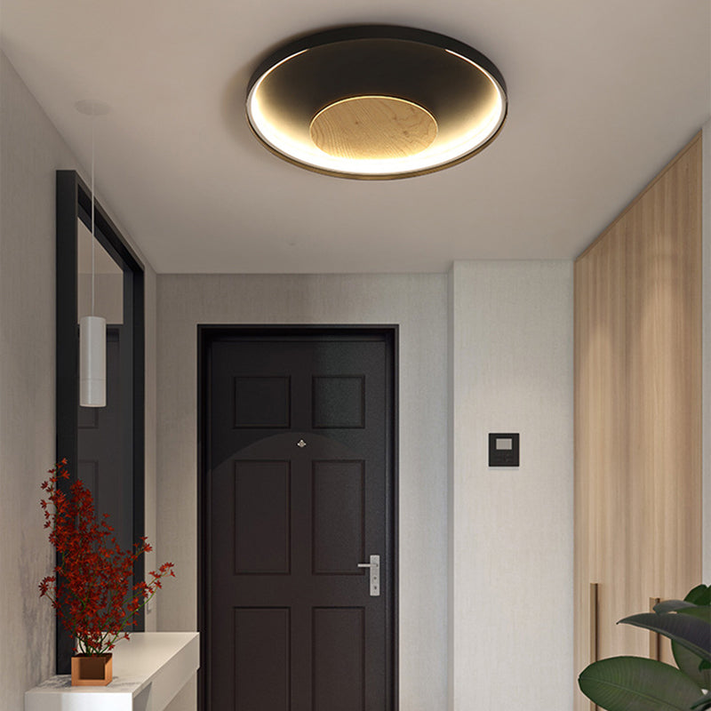 Disk Thin Hotel Ceiling Flush Mount Acrylic Nordic 12/16/19.5 Inch Wide LED Flush Light Fixture in Black/White and Wood Black 16" Clearhalo 'Ceiling Lights' 'Close To Ceiling Lights' 'Close to ceiling' 'Flush mount' Lighting' 370584