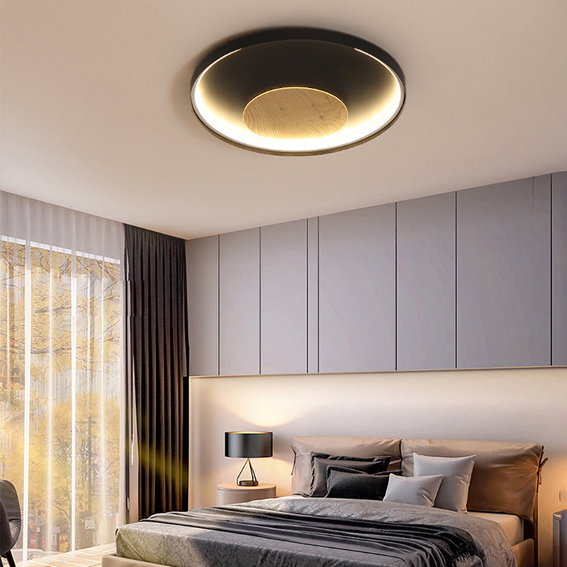 Disk Thin Hotel Ceiling Flush Mount Acrylic Nordic 12/16/19.5 Inch Wide LED Flush Light Fixture in Black/White and Wood Black 19.5" Clearhalo 'Ceiling Lights' 'Close To Ceiling Lights' 'Close to ceiling' 'Flush mount' Lighting' 370587