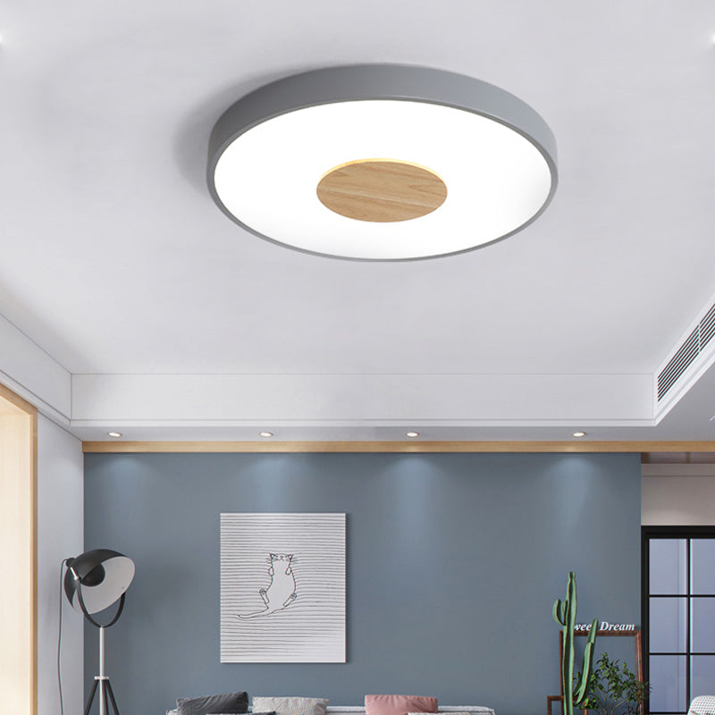 Round Flush Mount Ceiling Light Nordic Iron 1 Head Pink/Blue/White Lighting Fixture for Bedroom, 12"/16"/19.5" Width Grey Clearhalo 'Ceiling Lights' 'Close To Ceiling Lights' 'Close to ceiling' 'Flush mount' Lighting' 370600