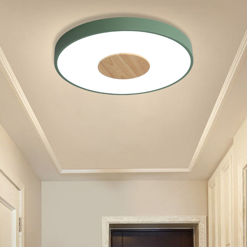 Round Flush Mount Ceiling Light Nordic Iron 1 Head Pink/Blue/White Lighting Fixture for Bedroom, 12"/16"/19.5" Width Green Clearhalo 'Ceiling Lights' 'Close To Ceiling Lights' 'Close to ceiling' 'Flush mount' Lighting' 370610