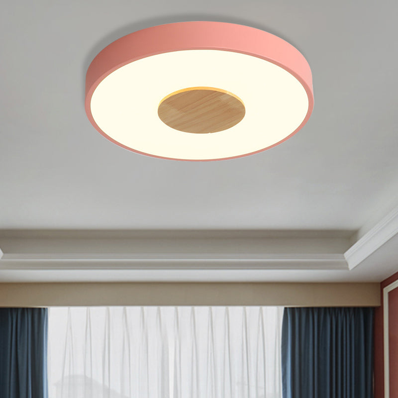 Round Flush Mount Ceiling Light Nordic Iron 1 Head Pink/Blue/White Lighting Fixture for Bedroom, 12"/16"/19.5" Width Pink Clearhalo 'Ceiling Lights' 'Close To Ceiling Lights' 'Close to ceiling' 'Flush mount' Lighting' 370620