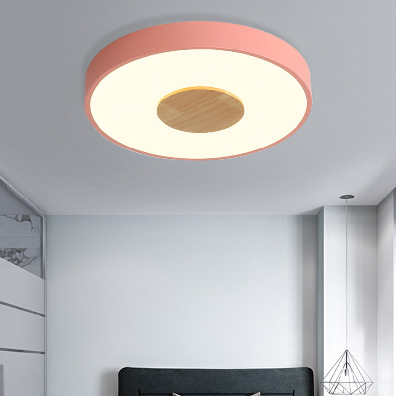 Round Flush Mount Ceiling Light Nordic Iron 1 Head Pink/Blue/White Lighting Fixture for Bedroom, 12"/16"/19.5" Width Clearhalo 'Ceiling Lights' 'Close To Ceiling Lights' 'Close to ceiling' 'Flush mount' Lighting' 370624