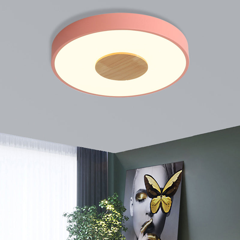 Round Flush Mount Ceiling Light Nordic Iron 1 Head Pink/Blue/White Lighting Fixture for Bedroom, 12"/16"/19.5" Width Clearhalo 'Ceiling Lights' 'Close To Ceiling Lights' 'Close to ceiling' 'Flush mount' Lighting' 370627