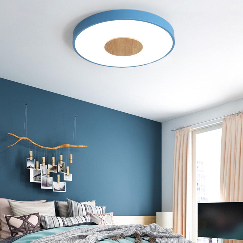 Round Flush Mount Ceiling Light Nordic Iron 1 Head Pink/Blue/White Lighting Fixture for Bedroom, 12"/16"/19.5" Width Blue Clearhalo 'Ceiling Lights' 'Close To Ceiling Lights' 'Close to ceiling' 'Flush mount' Lighting' 370630