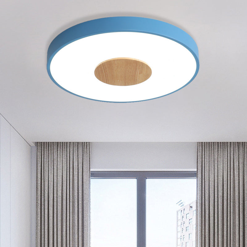 Round Flush Mount Ceiling Light Nordic Iron 1 Head Pink/Blue/White Lighting Fixture for Bedroom, 12"/16"/19.5" Width Clearhalo 'Ceiling Lights' 'Close To Ceiling Lights' 'Close to ceiling' 'Flush mount' Lighting' 370634