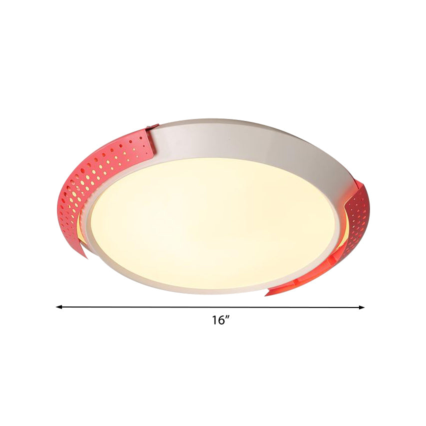 Pink/Gold Hollow Metal Ceiling Fixture Modern 16"/19.5" Round Flush Mount Ceiling Light for Bedroom Clearhalo 'Ceiling Lights' 'Close To Ceiling Lights' 'Close to ceiling' 'Flush mount' Lighting' 370681