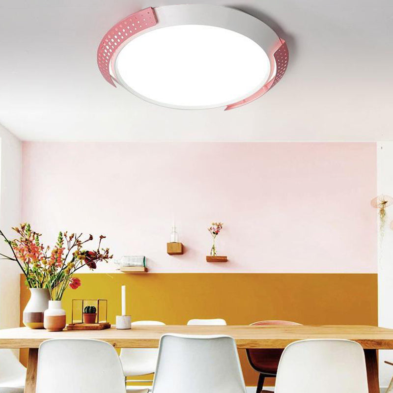 Pink/Gold Hollow Metal Ceiling Fixture Modern 16"/19.5" Round Flush Mount Ceiling Light for Bedroom Clearhalo 'Ceiling Lights' 'Close To Ceiling Lights' 'Close to ceiling' 'Flush mount' Lighting' 370683