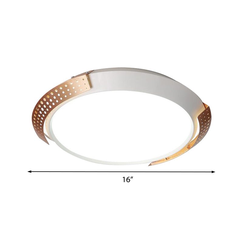 Pink/Gold Hollow Metal Ceiling Fixture Modern 16"/19.5" Round Flush Mount Ceiling Light for Bedroom Clearhalo 'Ceiling Lights' 'Close To Ceiling Lights' 'Close to ceiling' 'Flush mount' Lighting' 370688