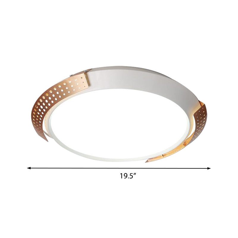 Pink/Gold Hollow Metal Ceiling Fixture Modern 16"/19.5" Round Flush Mount Ceiling Light for Bedroom Clearhalo 'Ceiling Lights' 'Close To Ceiling Lights' 'Close to ceiling' 'Flush mount' Lighting' 370691