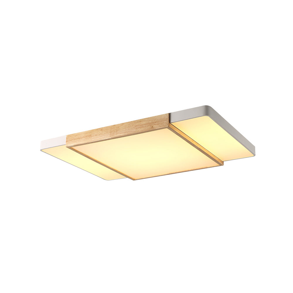 White Squared Ceiling Lights Nordic Style Wood and Metal 33.5"/40.5" Ceiling Fixture with Warm/White Lighting Clearhalo 'Ceiling Lights' 'Close To Ceiling Lights' 'Close to ceiling' 'Flush mount' Lighting' 370805