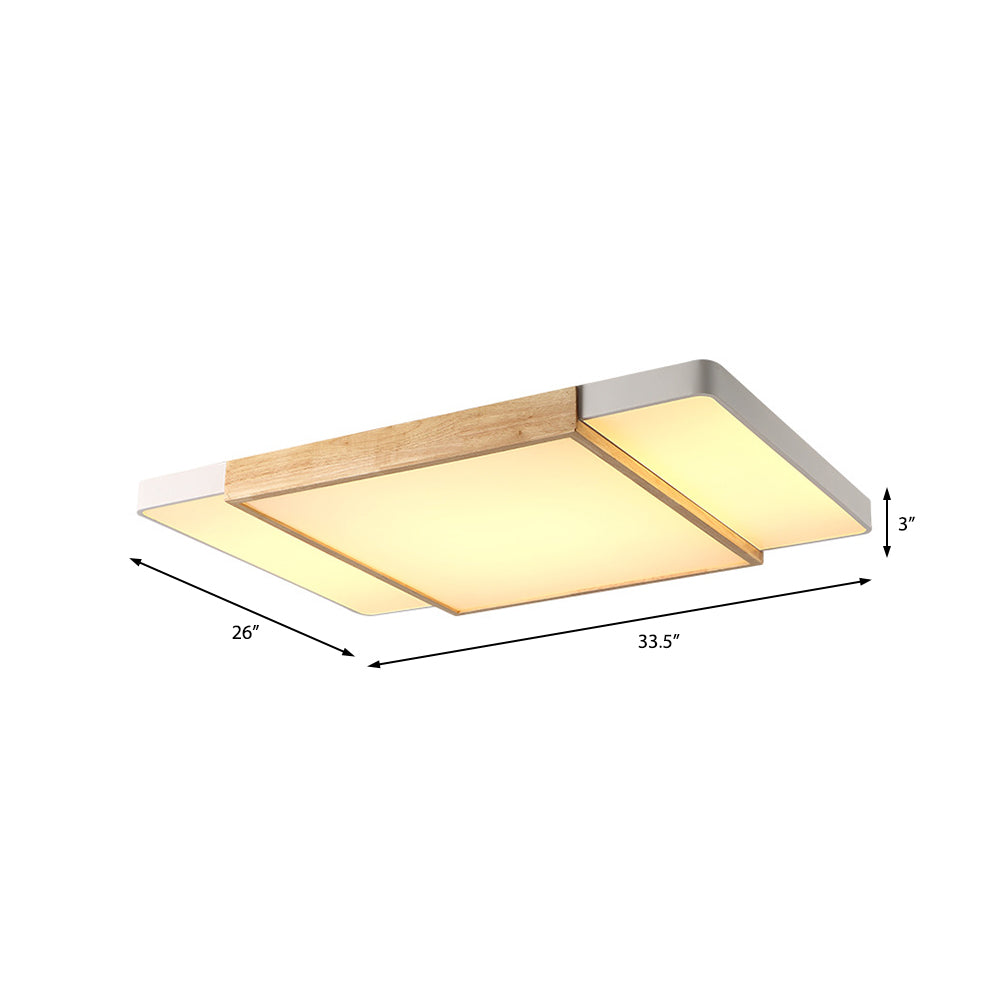 White Squared Ceiling Lights Nordic Style Wood and Metal 33.5"/40.5" Ceiling Fixture with Warm/White Lighting Clearhalo 'Ceiling Lights' 'Close To Ceiling Lights' 'Close to ceiling' 'Flush mount' Lighting' 370806