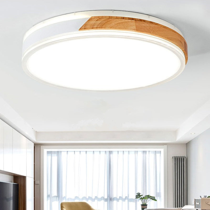 Warm/White Ceiling Light Flush Mount Modern Wood and Iron Flush Mount Light Fixture in White/Gold for Indoor White 19.5" Clearhalo 'Ceiling Lights' 'Close To Ceiling Lights' 'Close to ceiling' 'Flush mount' Lighting' 370817