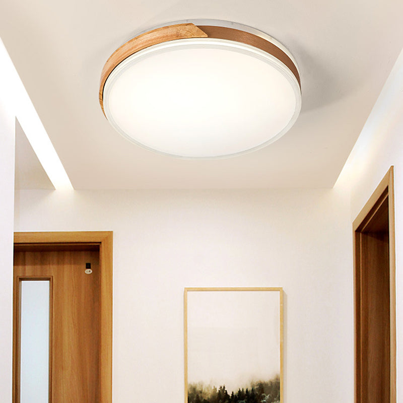 Warm/White Ceiling Light Flush Mount Modern Wood and Iron Flush Mount Light Fixture in White/Gold for Indoor Gold 12" Clearhalo 'Ceiling Lights' 'Close To Ceiling Lights' 'Close to ceiling' 'Flush mount' Lighting' 370820