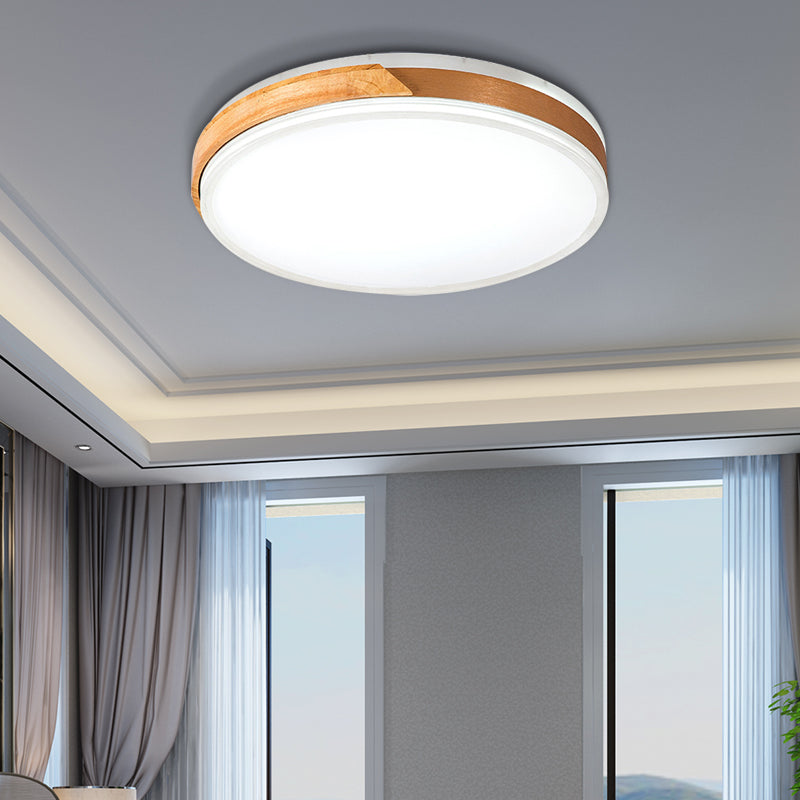 Warm/White Ceiling Light Flush Mount Modern Wood and Iron Flush Mount Light Fixture in White/Gold for Indoor Gold 19.5" Clearhalo 'Ceiling Lights' 'Close To Ceiling Lights' 'Close to ceiling' 'Flush mount' Lighting' 370827