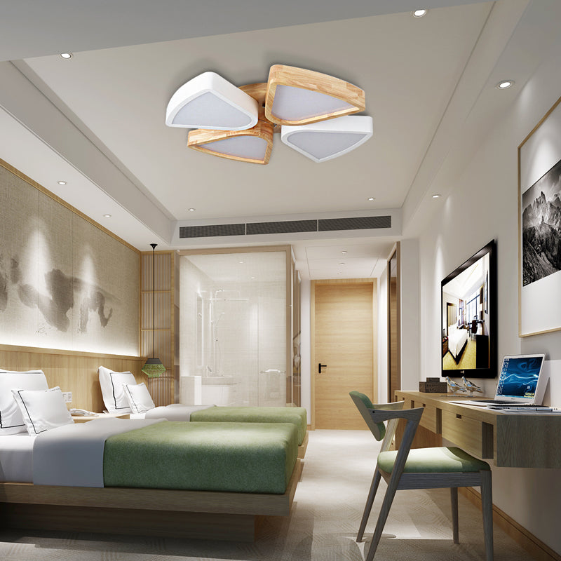 4/6 Lights Living Room Ceiling Lights Flush Mount, Modern Wood and Iron Lighting Fixture in Warm/White 4 Beige Clearhalo 'Ceiling Lights' 'Close To Ceiling Lights' 'Close to ceiling' 'Flush mount' Lighting' 370868