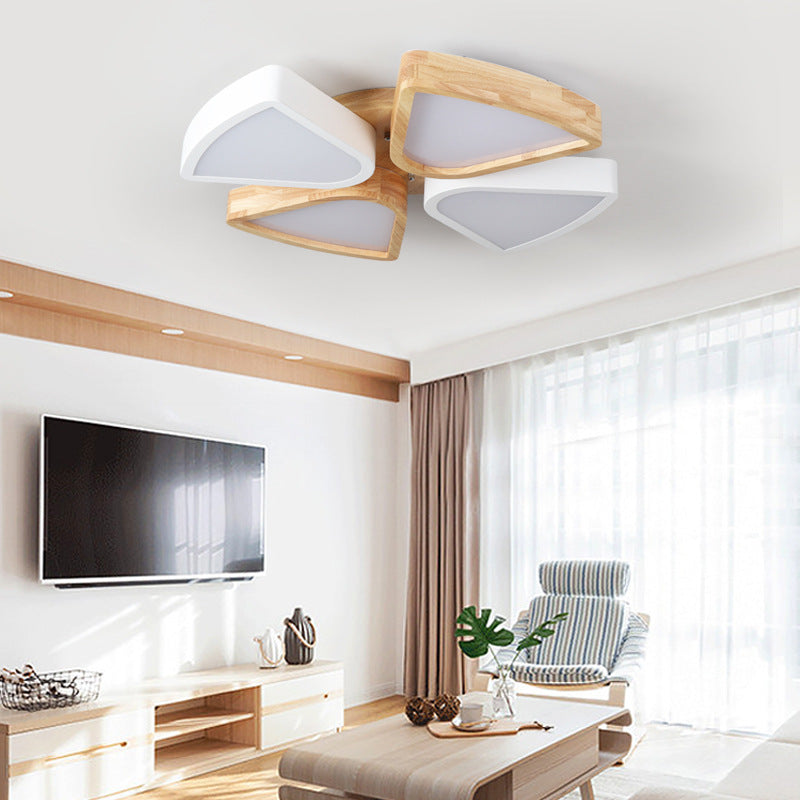 4/6 Lights Living Room Ceiling Lights Flush Mount, Modern Wood and Iron Lighting Fixture in Warm/White Clearhalo 'Ceiling Lights' 'Close To Ceiling Lights' 'Close to ceiling' 'Flush mount' Lighting' 370869